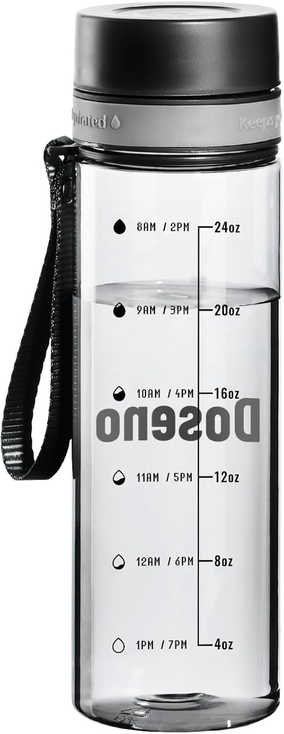 DOSENO Reusable Water Bottle, 28OZ Clear with Time Marker