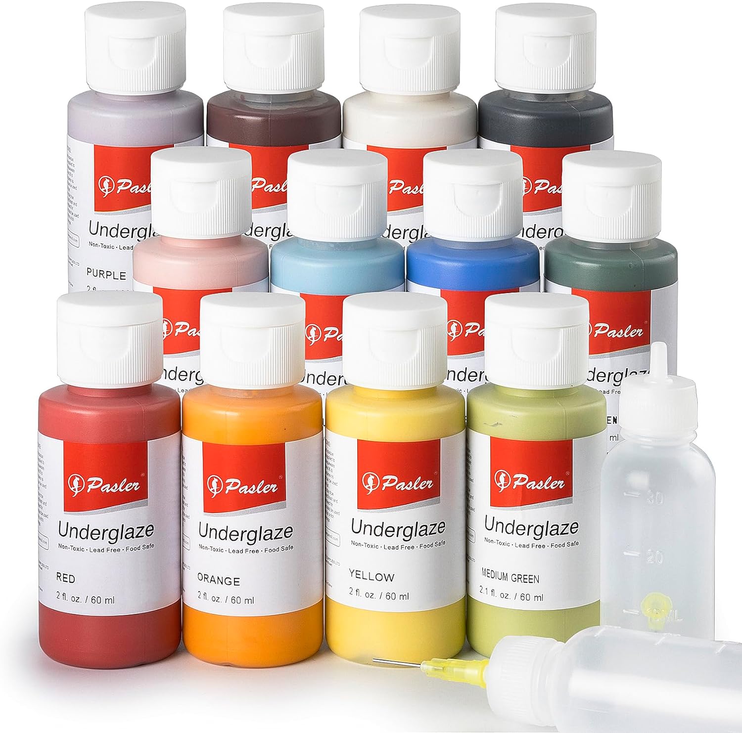 Pasler Underglaze Set - Concentrated Opaque Liquid Underglaze for Pottery Bisque, Set of 12 Colors