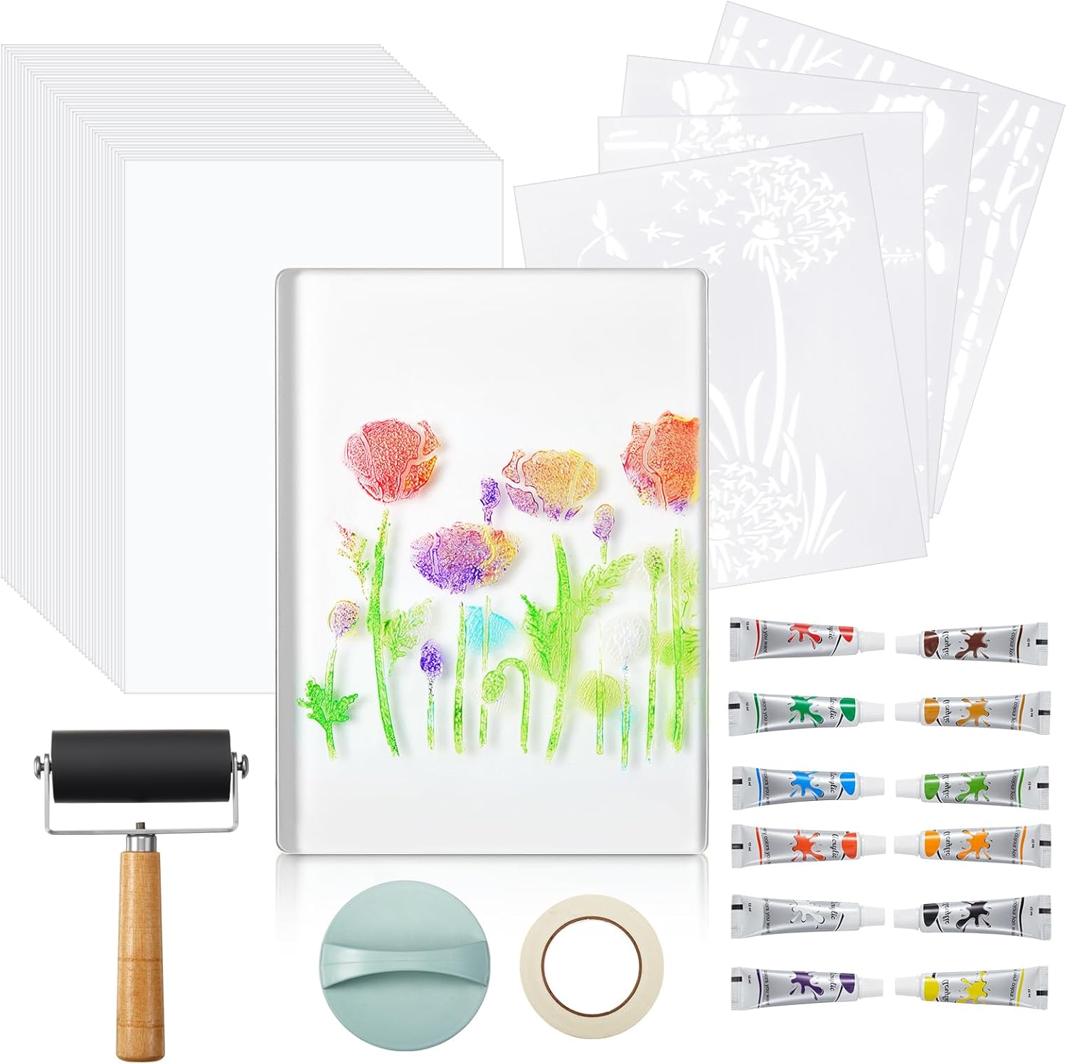 Fuyoooo 5" x 7" Gel Printing Plate Kit with Brayer and Stencils