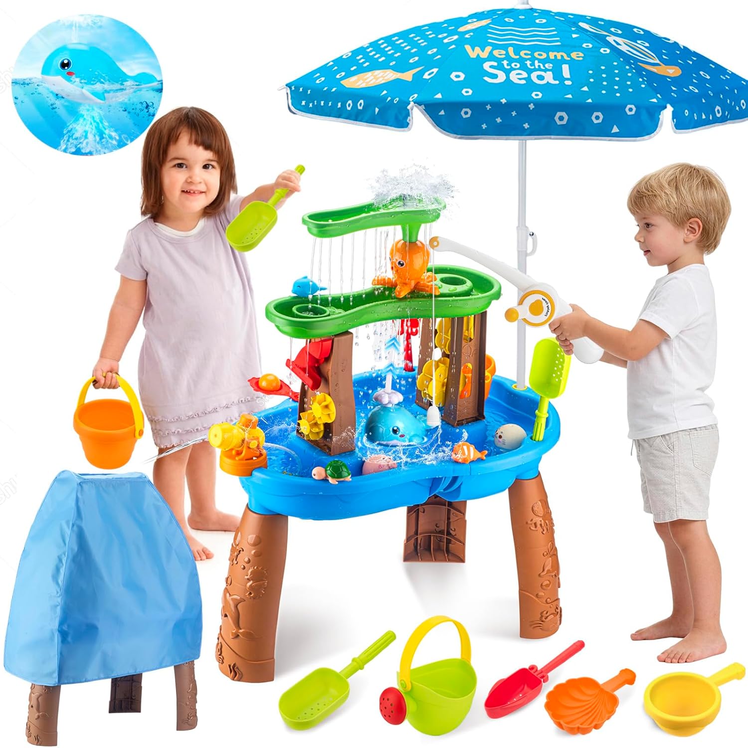 ZACEAC Water Table for Toddlers 3-5 with Umbrella