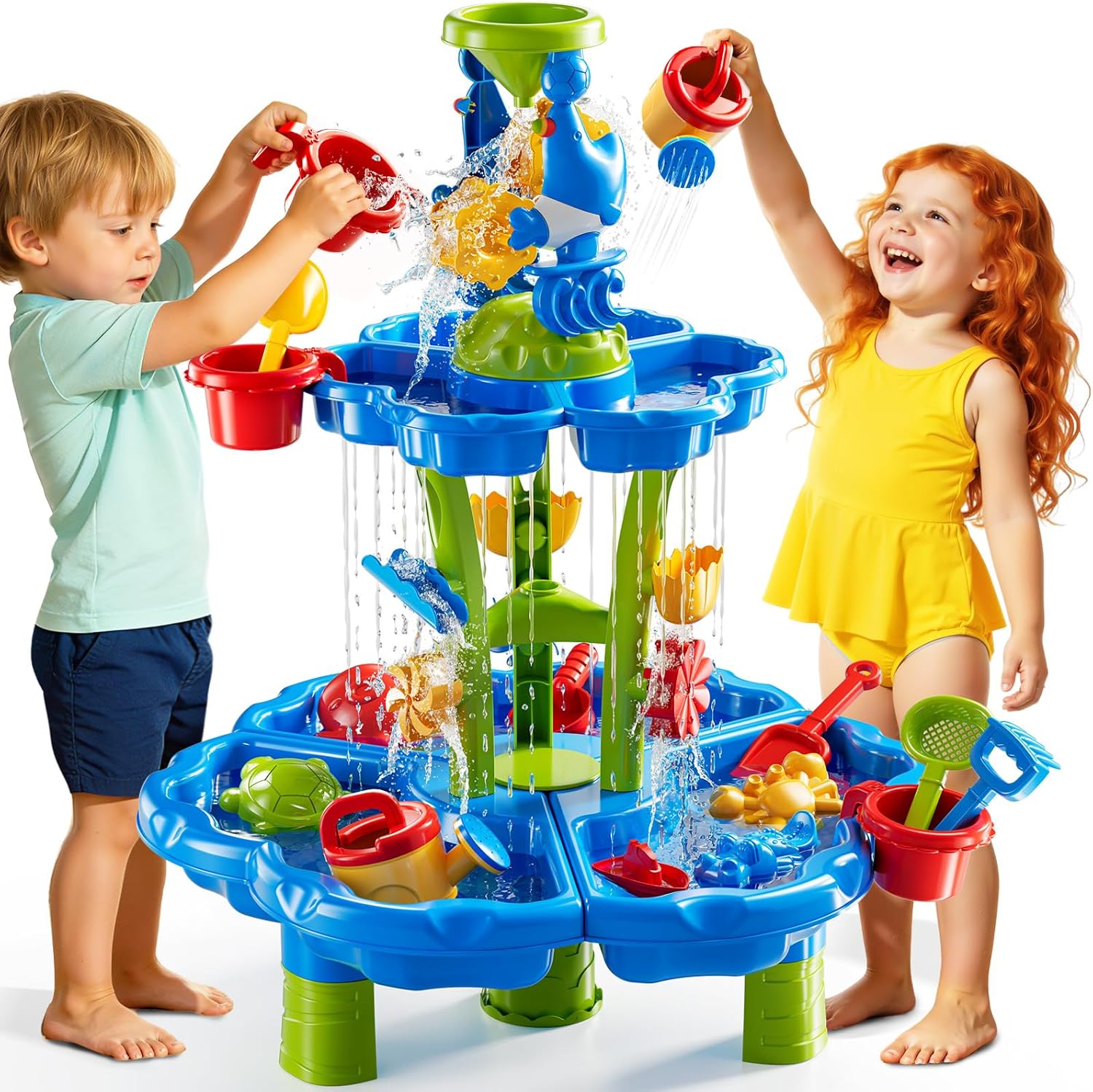 DULONIME 2-Tier Sand and Water Table Toys for Kids