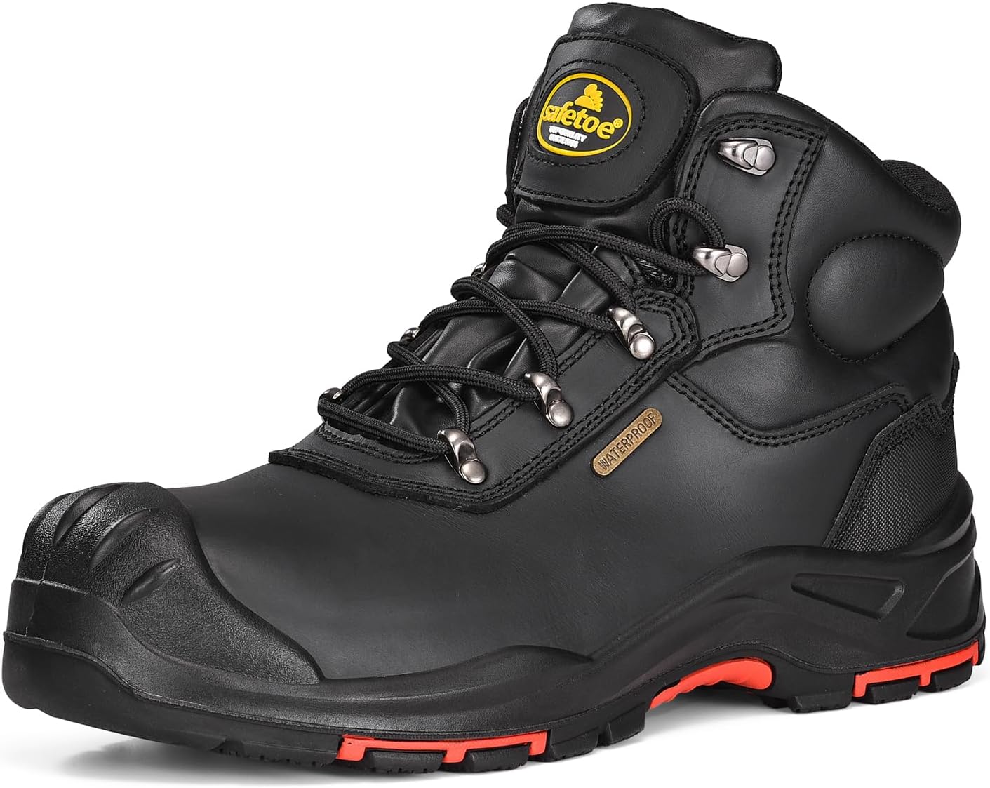 Generic Safety Boots for Men Waterproof Work Boots Cow Leather Slip On Composite Toe Cap Work Shoes