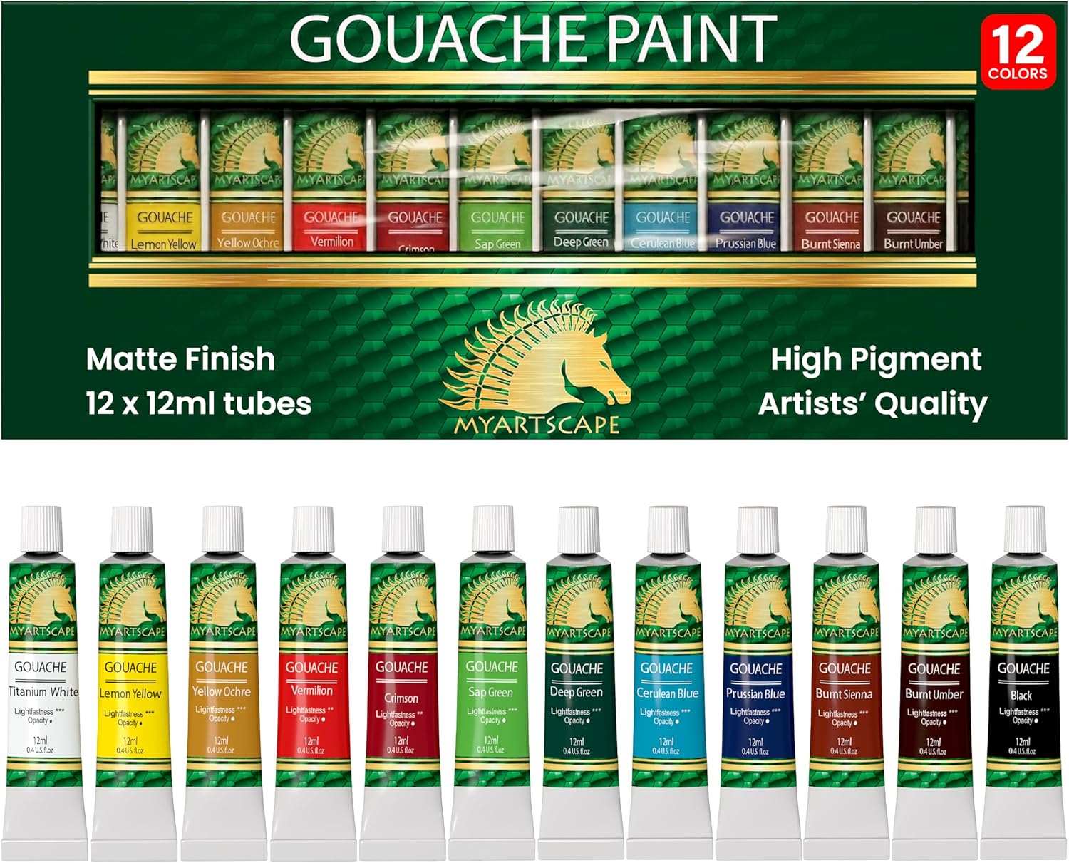 MyArtscape Gouache Paint Set, 12 x 12ml Tubes