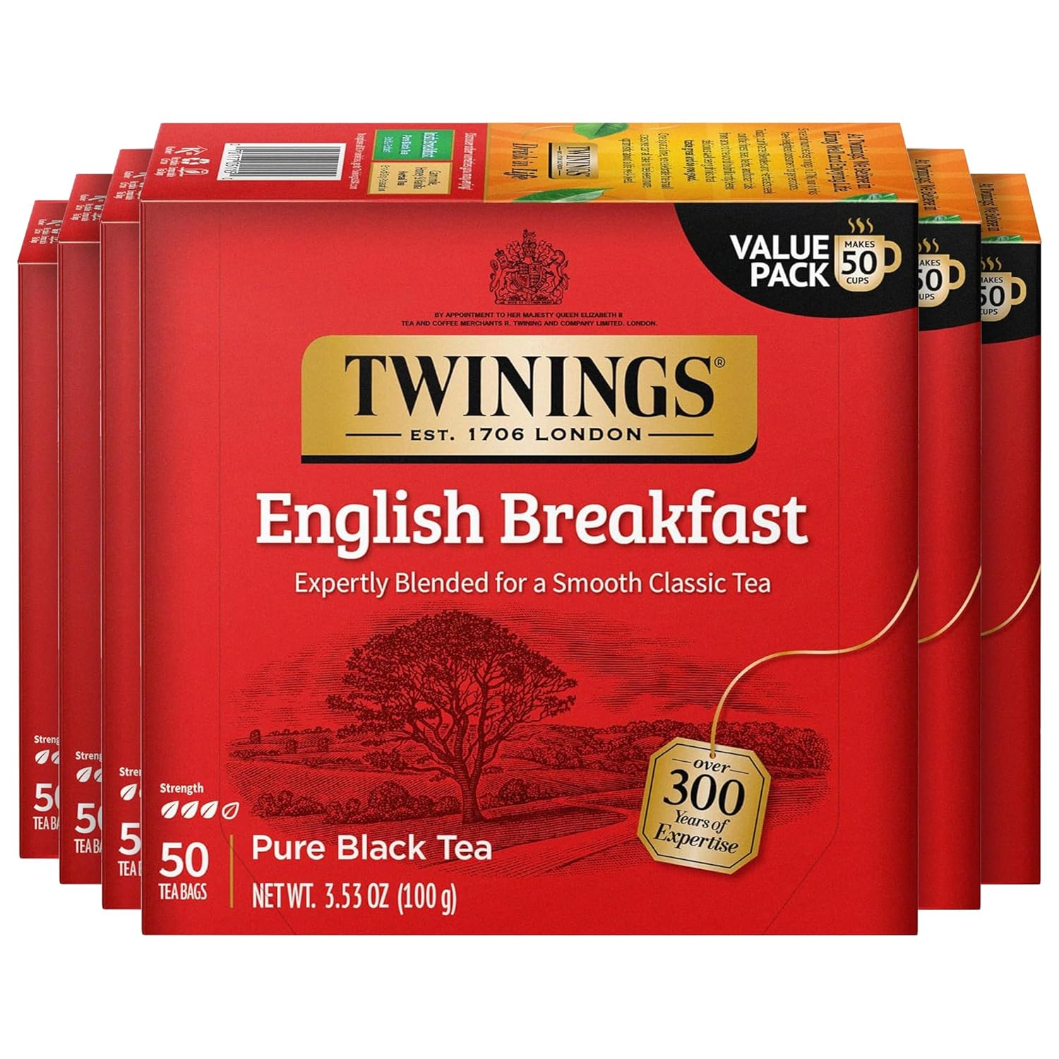 Twinings English Breakfast Black Tea Individually Wrapped Bags, 50 Count (Pack of 6)