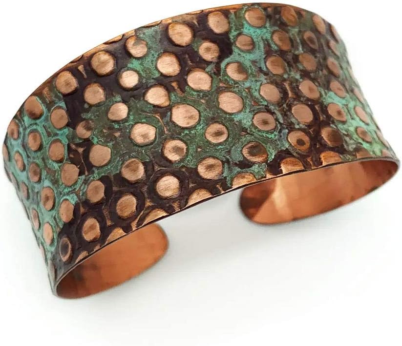 Anju Jewelry Embossed Copper and Teal Rivets Patina Bracelet Cuff