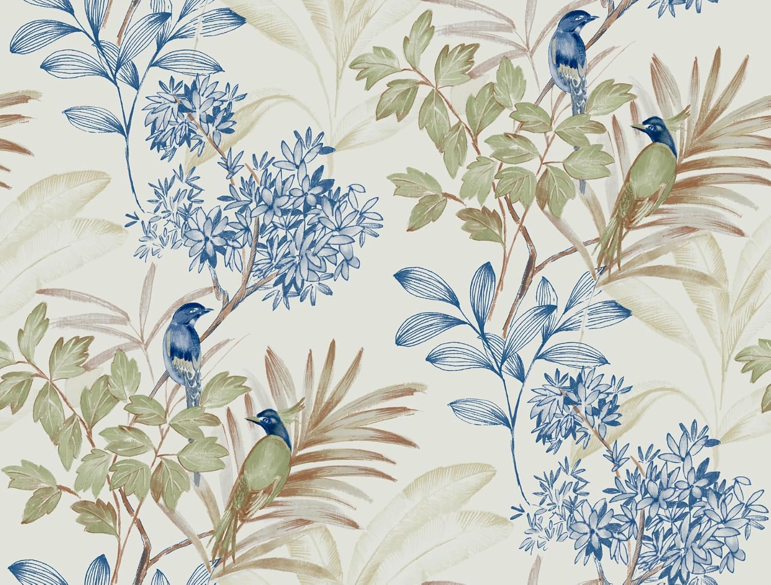 PSW1518RL Green and Blue Handpainted Songbird Premium Peel and Stick Wallpaper