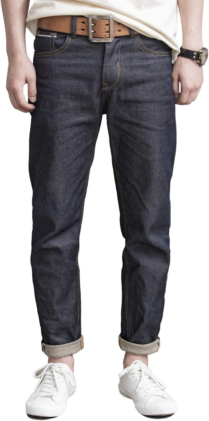MADEN Men's 13.8oz Raw Selvedge Denim Jeans Regular Straight Fit