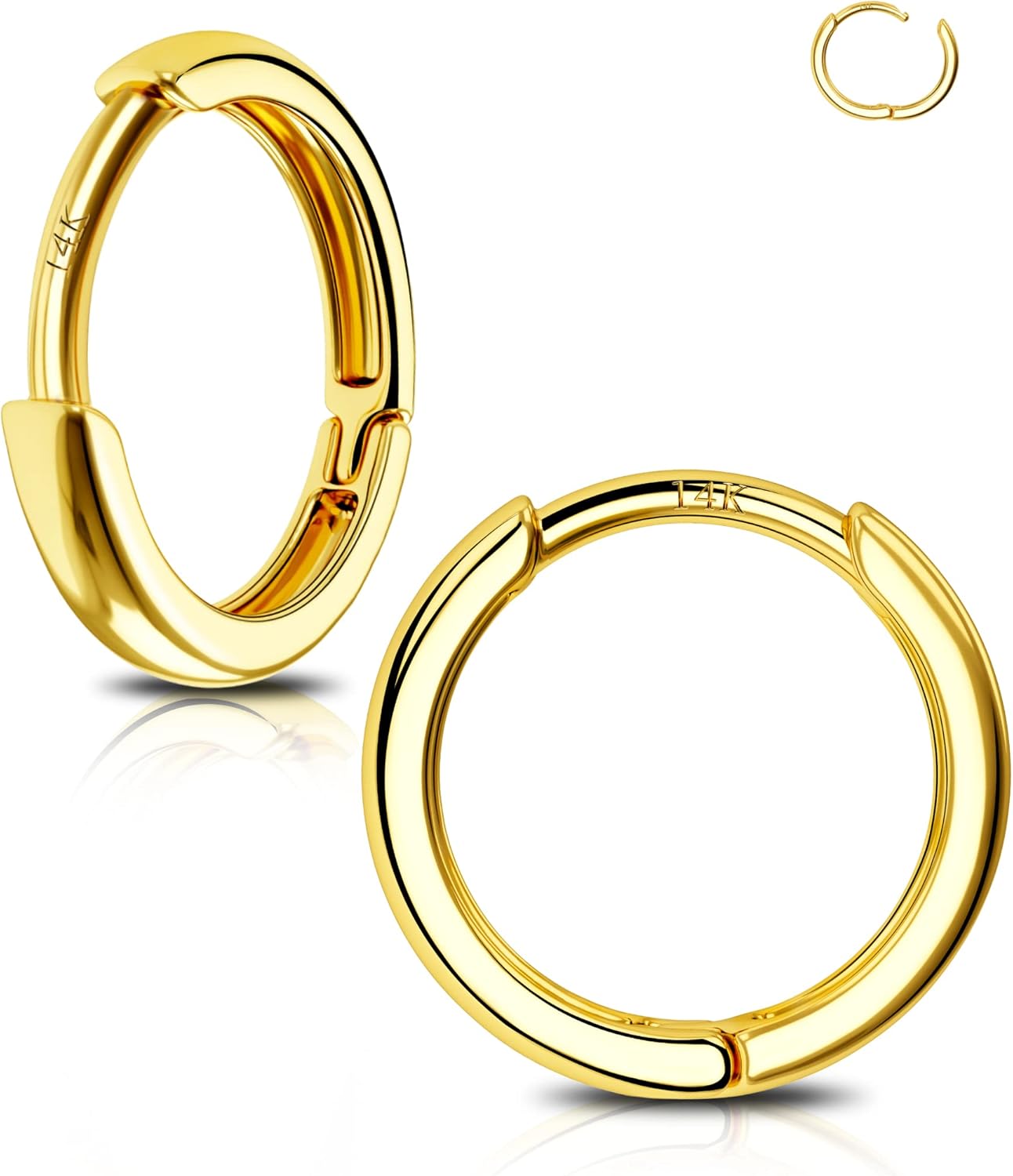 Jewseen 14K Gold Tiny Hoop Earrings Huggie Hoop Earrings 20G Small Endless Hinged Hoops for Earlobe 6mm 8mm 10mm Septum Hoop Septum Ring Cartilage Helix Earrings Nose Hoop for Women Men