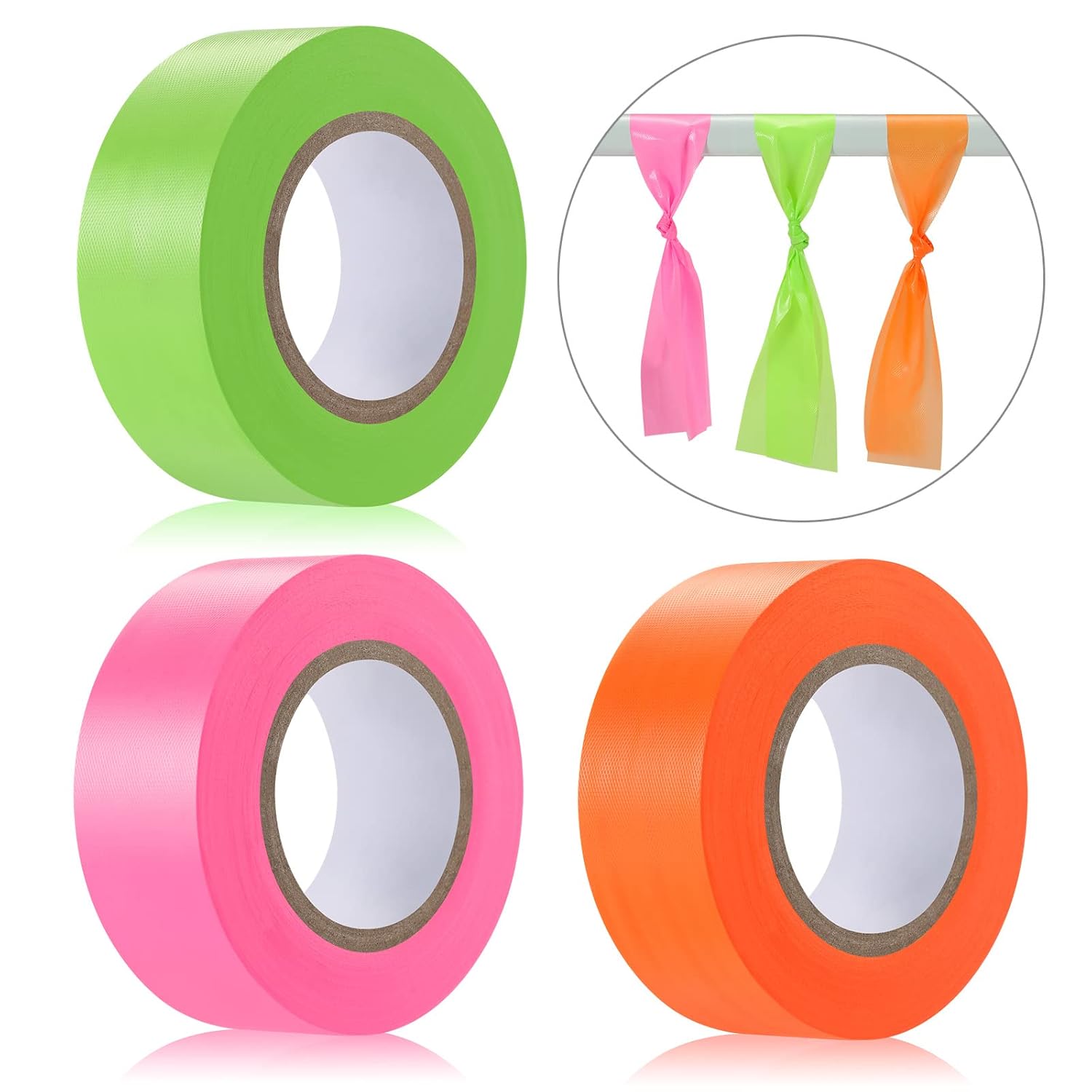 Unknown 3 Pack Neon Marking Tape - Non-Adhesive Survey Tape for Boundaries & Hazardous Areas, Trail Marking (3 Colors, 25MM)