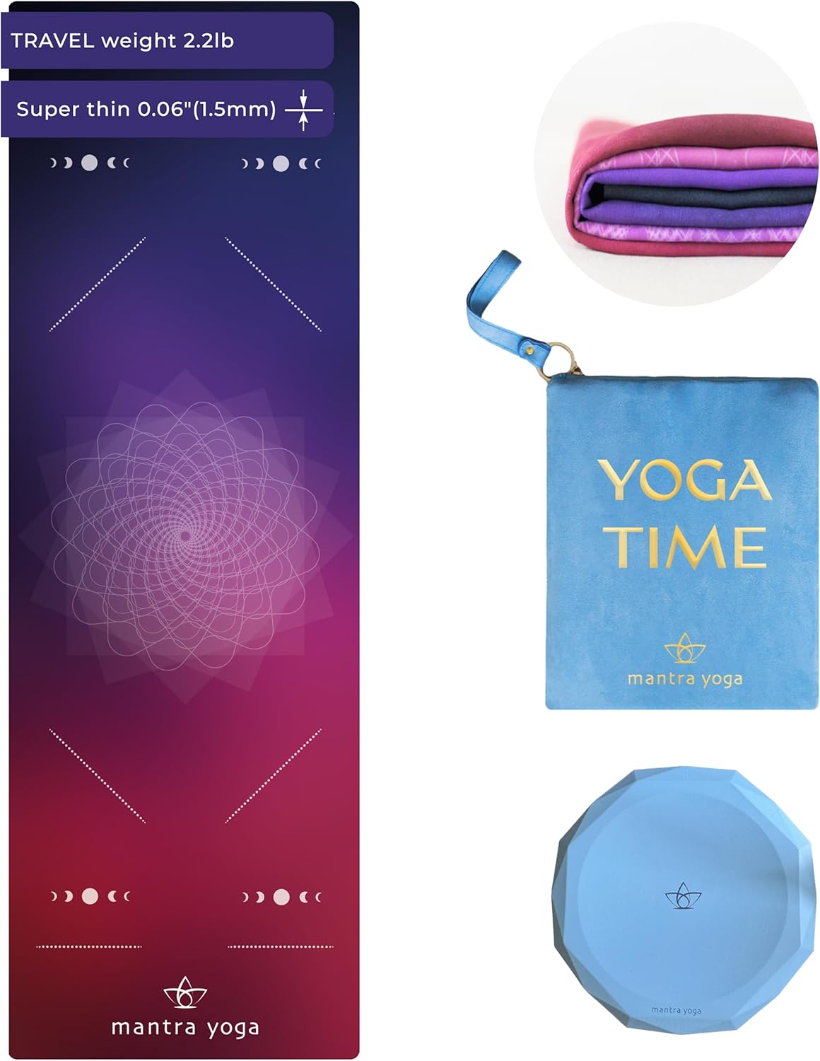 Mantra Yoga Travel PRO 1.5mm - Foldable Fitness & Exercise Mat with Bag | Lightweight, Compact & Eco-Friendly | Non-Slip & Washable | For All Types of Yoga | 72" L x 24" W | 2.6 lbs