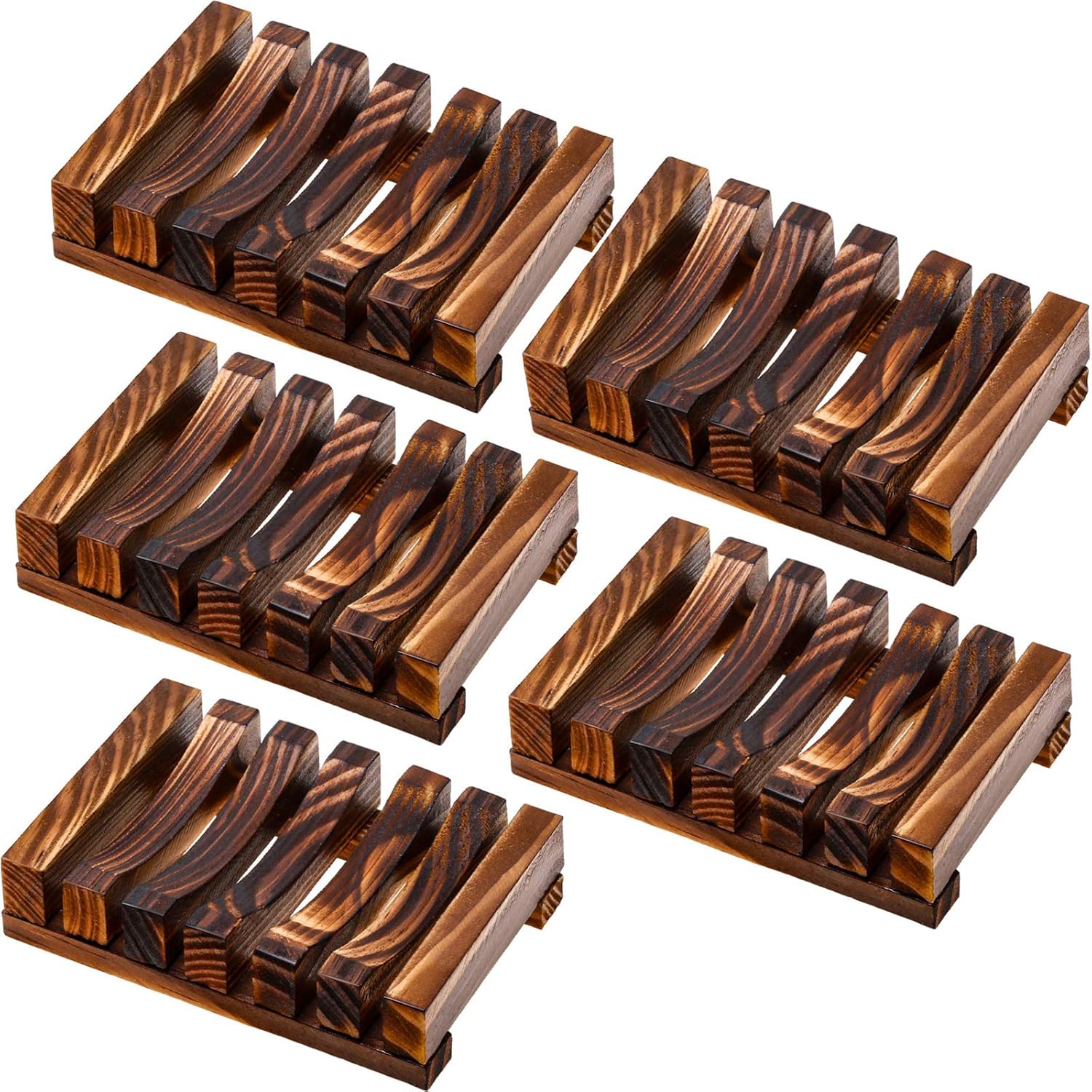 Honoson 5 Pieces Wooden Soap Dish Holder Tray Wood Bar Soap Holder Tray Self Draining Saver for Shower Bathroom Kitchen