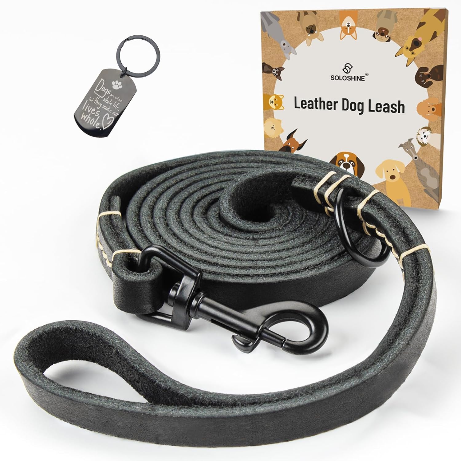 Guiding Star Leather Dog Leash 6ft x 5/8 Inch - Heavy Duty Training, Strong Durable Genuine Braided for Large and Medium Dogs, Soft and Comfortable, Brown