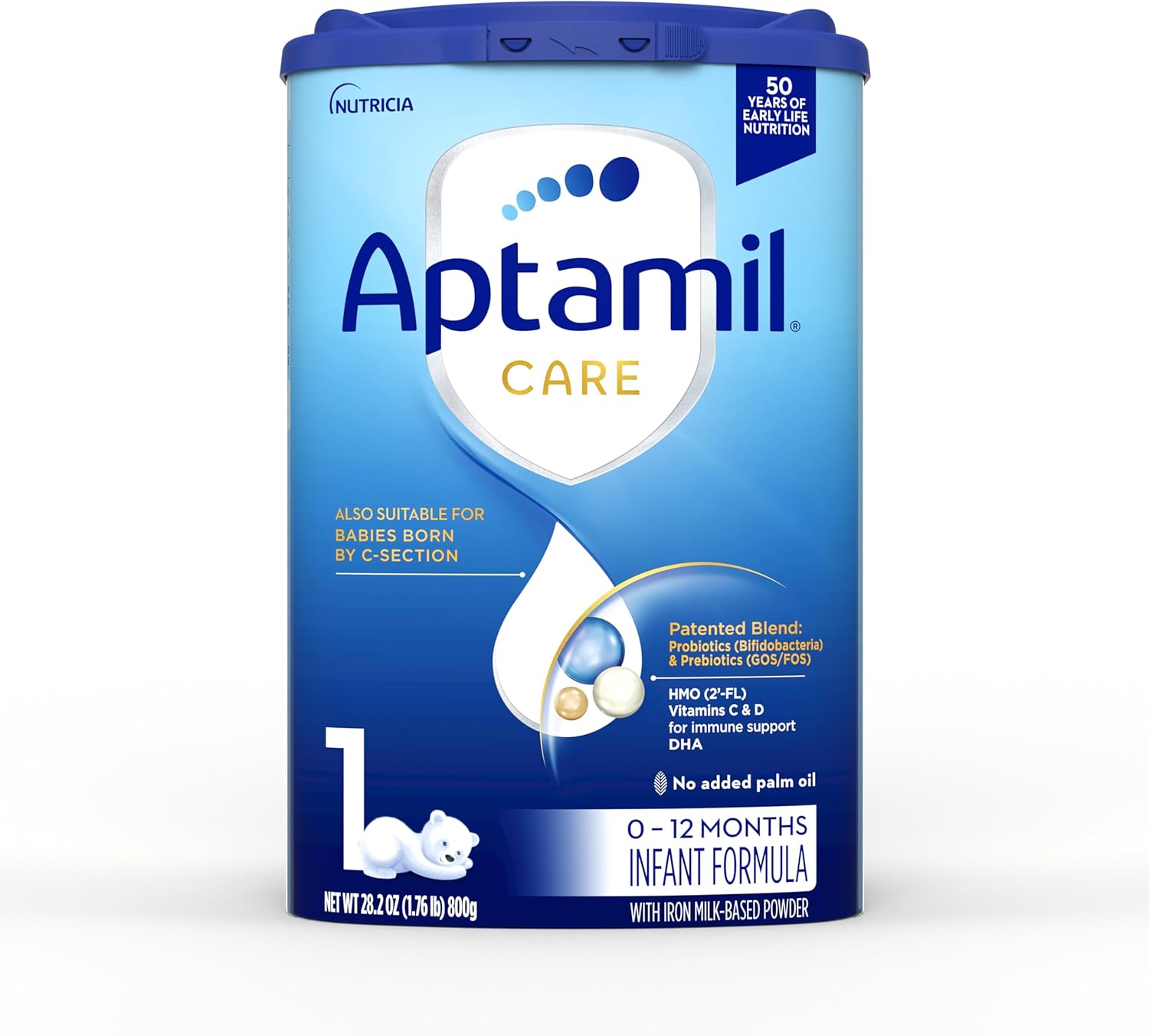 Aptamil Care Stage 1, Milk Based Powder Infant Formula, Also for C-Section Born Babies, with DHA & ARA, Omega 3 & 6, Prebiotics, Contains No Palm Oil, 28.2 Ounces