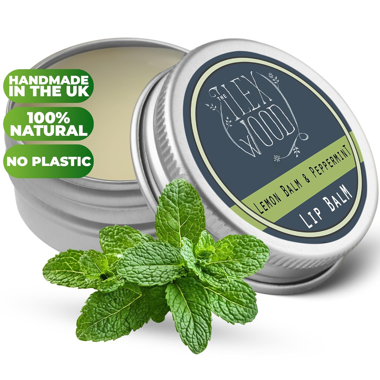 The Ilex Wood - Vegan All Natural Lip Balm - Lemon Balm and Peppermint - Cold Sore Treatment for Lips, Palm Oil Free, Cruelty Free, Plastic Free, Moisturising Lip Balm, Handcrafted - 10ml (0.34 fl oz)