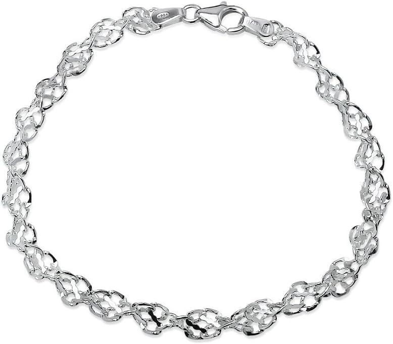 Hoops & Loops Sterling Silver High Polished Singapore Chain Bracelet, 8 Inches