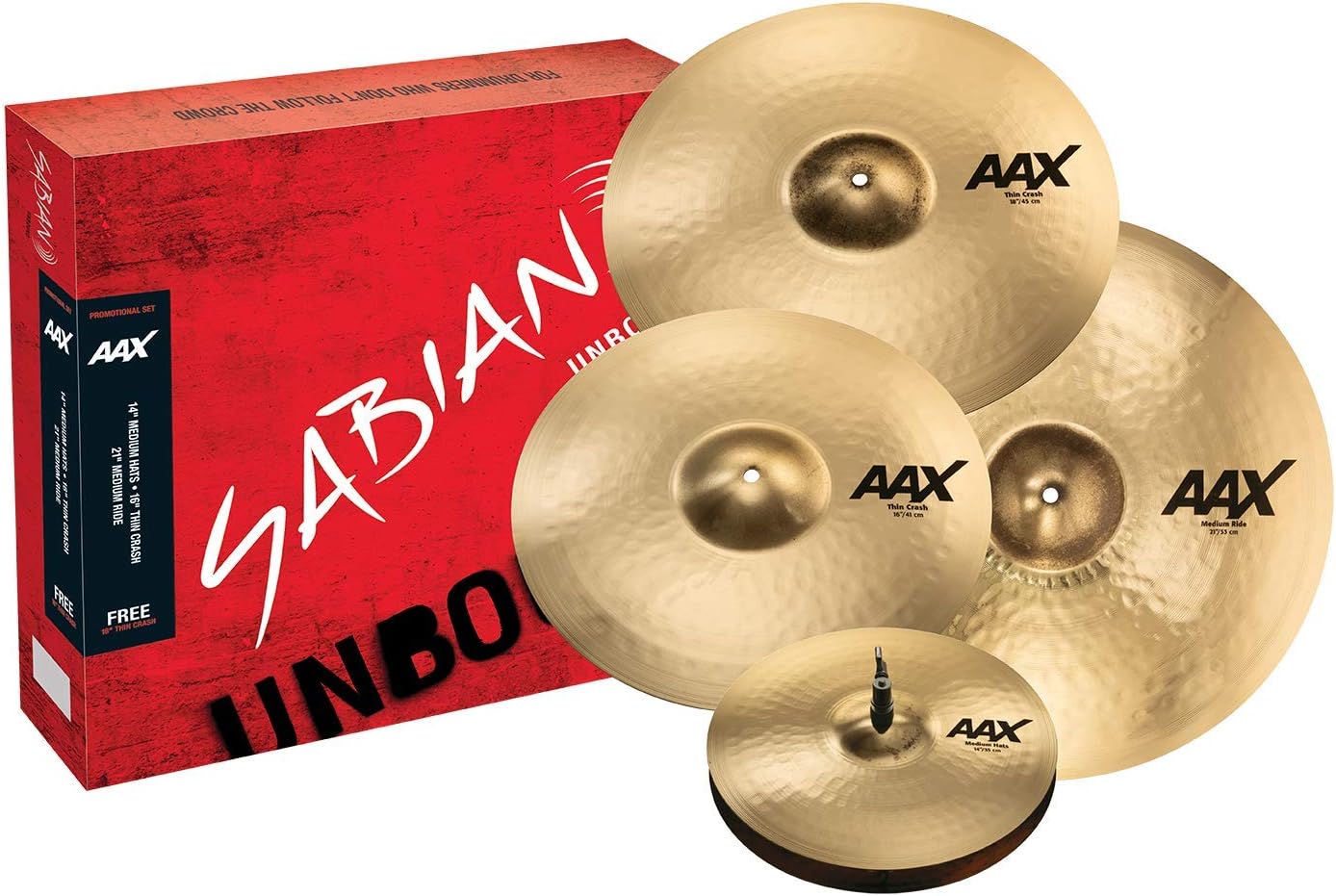 Sabian AAX Promotional Cymbal Set, (14" hats, 16" Crash, 21" Ride, & Free 18" Crash)
