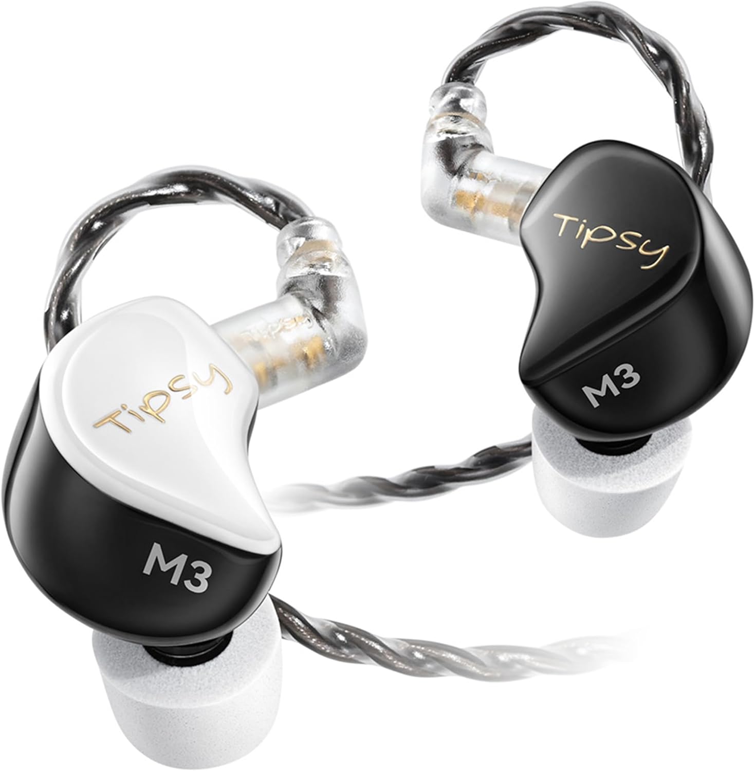 TipsyAuthen Tipsy M3 Professional IEM for Musicians, 2BA + 1DD Drivers, 36dB PNC, IPX5, Acoustic-Runway Technology, Skin-Friendly Resin, Detachable 0.78mm 2-pin Cable (No Mic, Black&White)