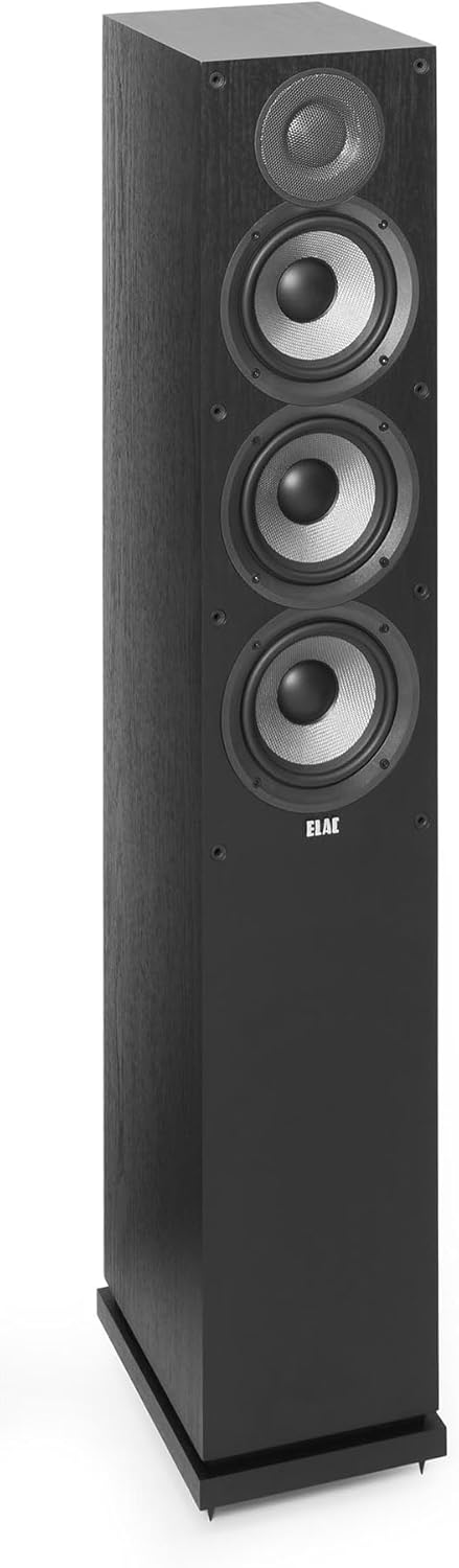 ELAC Debut 2.0 F5.2 Floorstanding Speaker, Black (Each) - 1" Cloth Dome Tweeter & Triple 5.25" Aramid Fiber Woofers - 3-Way Bass Reflex - Up to 35,000 Hz Response
