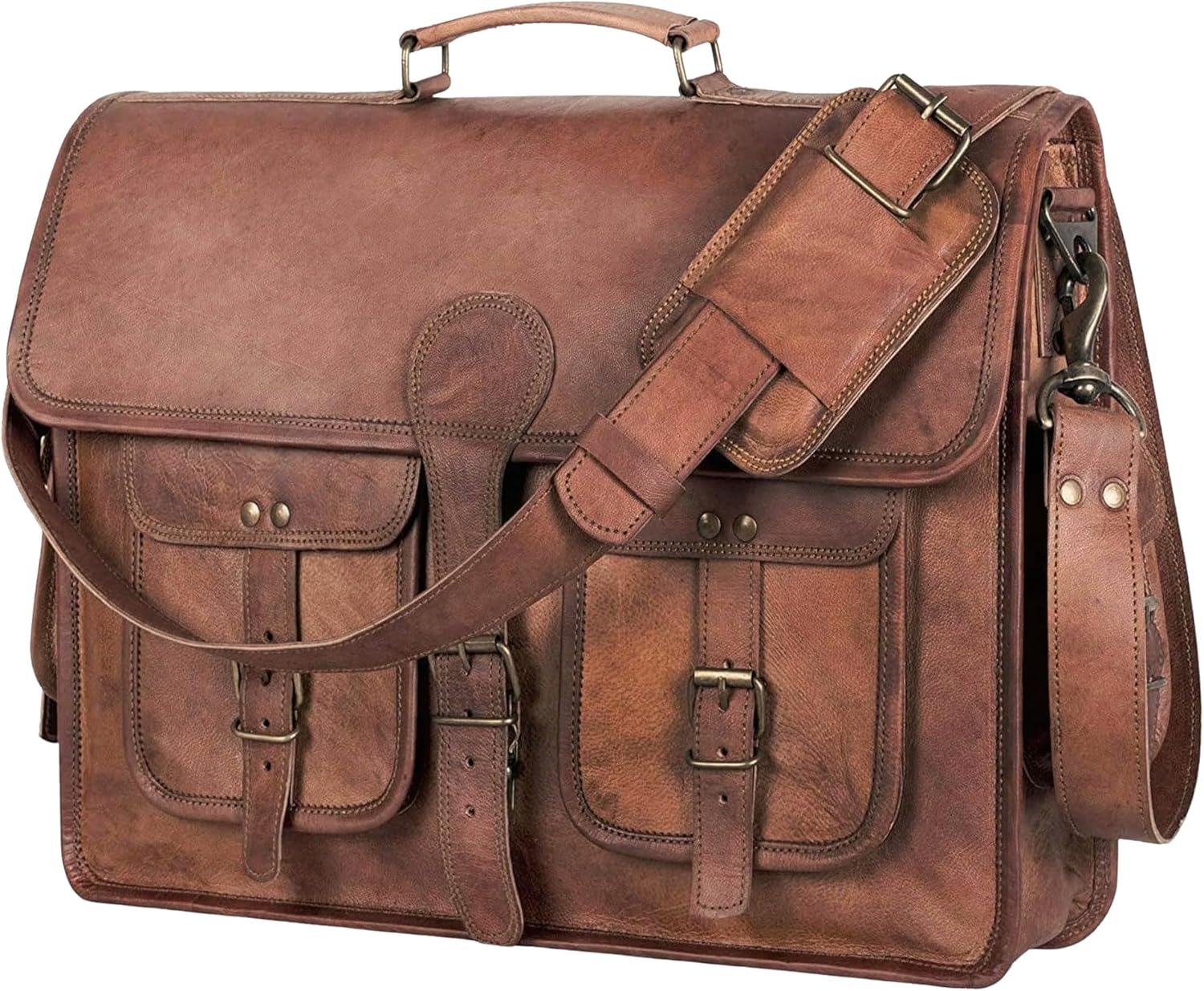cuero Leather Leather Messenger Bag for Men and Women 18 inch Large Vintage Leather Briefcase Laptop Shoulder Bag