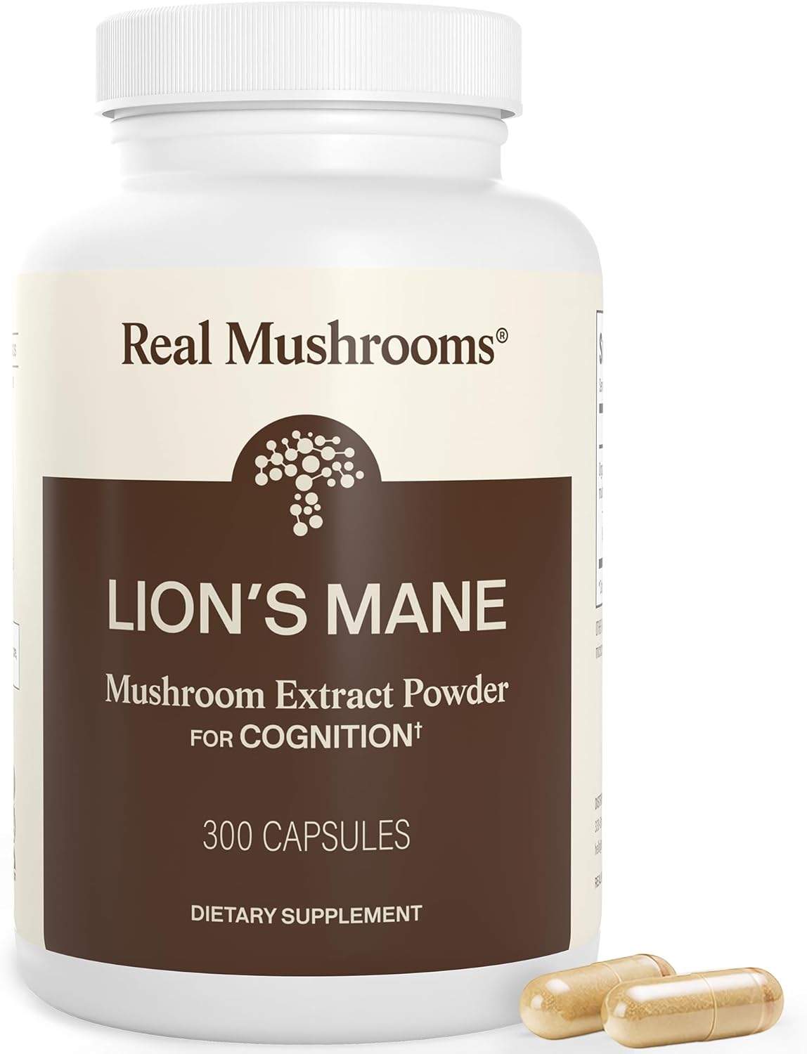 Real Mushrooms Lion's Mane Supplement Capsules - Organic Lions Mane Extract for Overall Wellbeing - Beta Glucan Supplements – Vegan 300 ct Mushroom Extract
