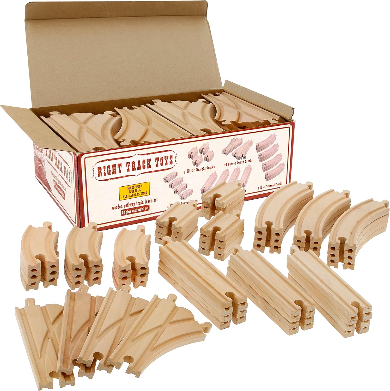 SainSmart Jr. Premium Wooden Train Track 52 Piece Set