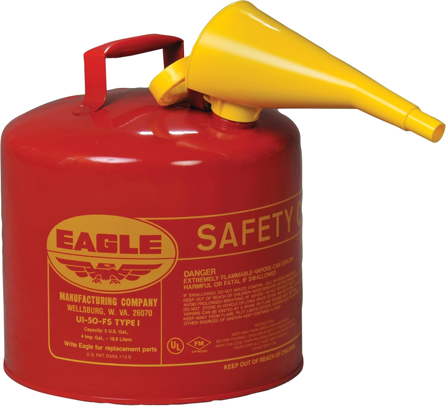 Eagle 5 Gallon Type I Red Safety Can with Funnel (UI50FS)