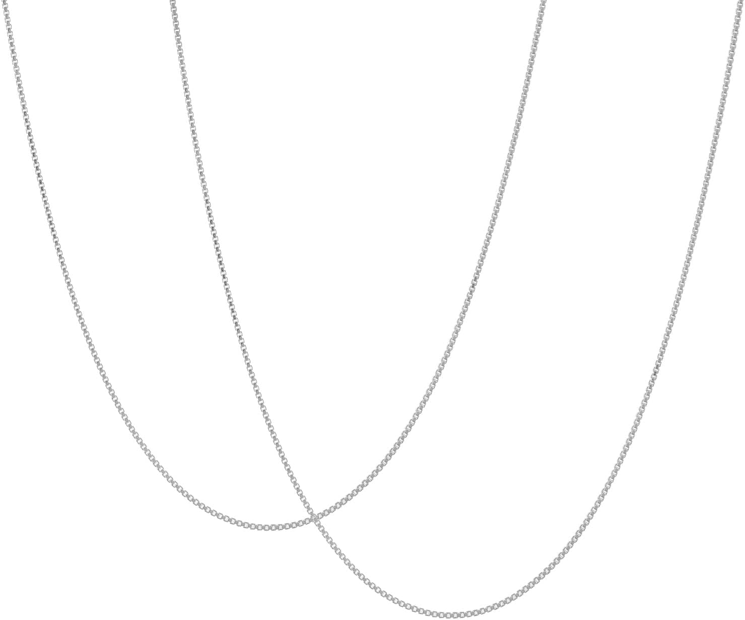 KISPER Sterling Silver Box Chain Necklace – Thin, Dainty, 925 Sterling Silver Jewelry for Women & Men with Spring Ring Clasp – Made in Italy, 18" and 24"