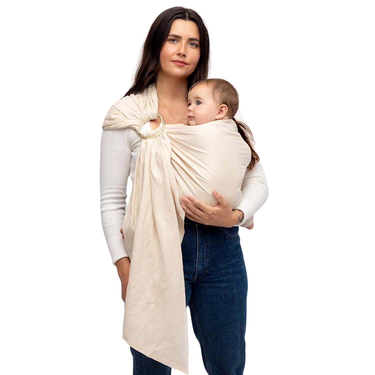 WildBird - Ring Sling Baby Carrier - 0-36 Months (up to 35 lbs) - Standard (74") Sparrow & Bronze Ring - Front, Hip or Back Carry - Adjustable Fit - Natural Linen