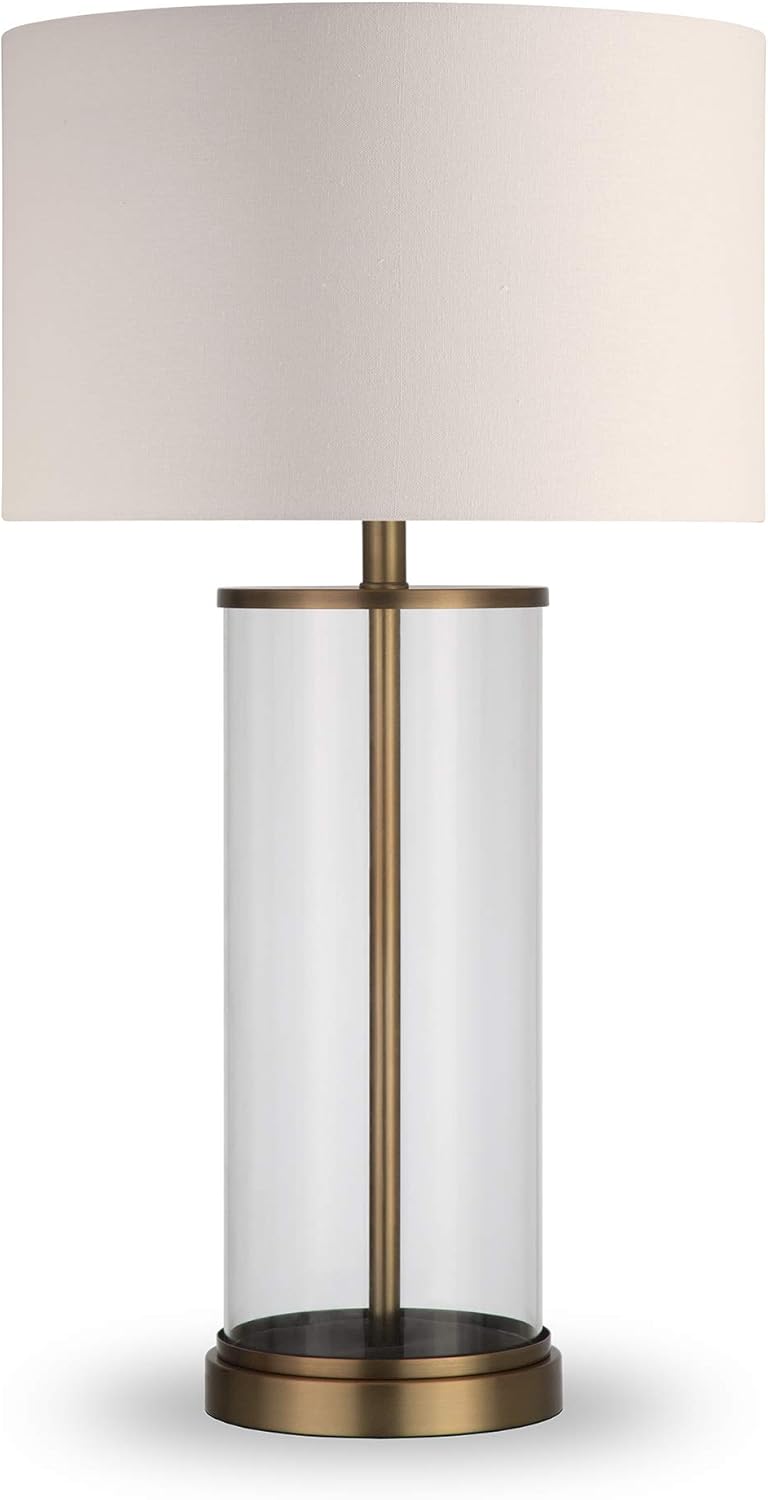Henn&Hart 28" Tall Table Lamp with Fabric Shade in Antique Brass