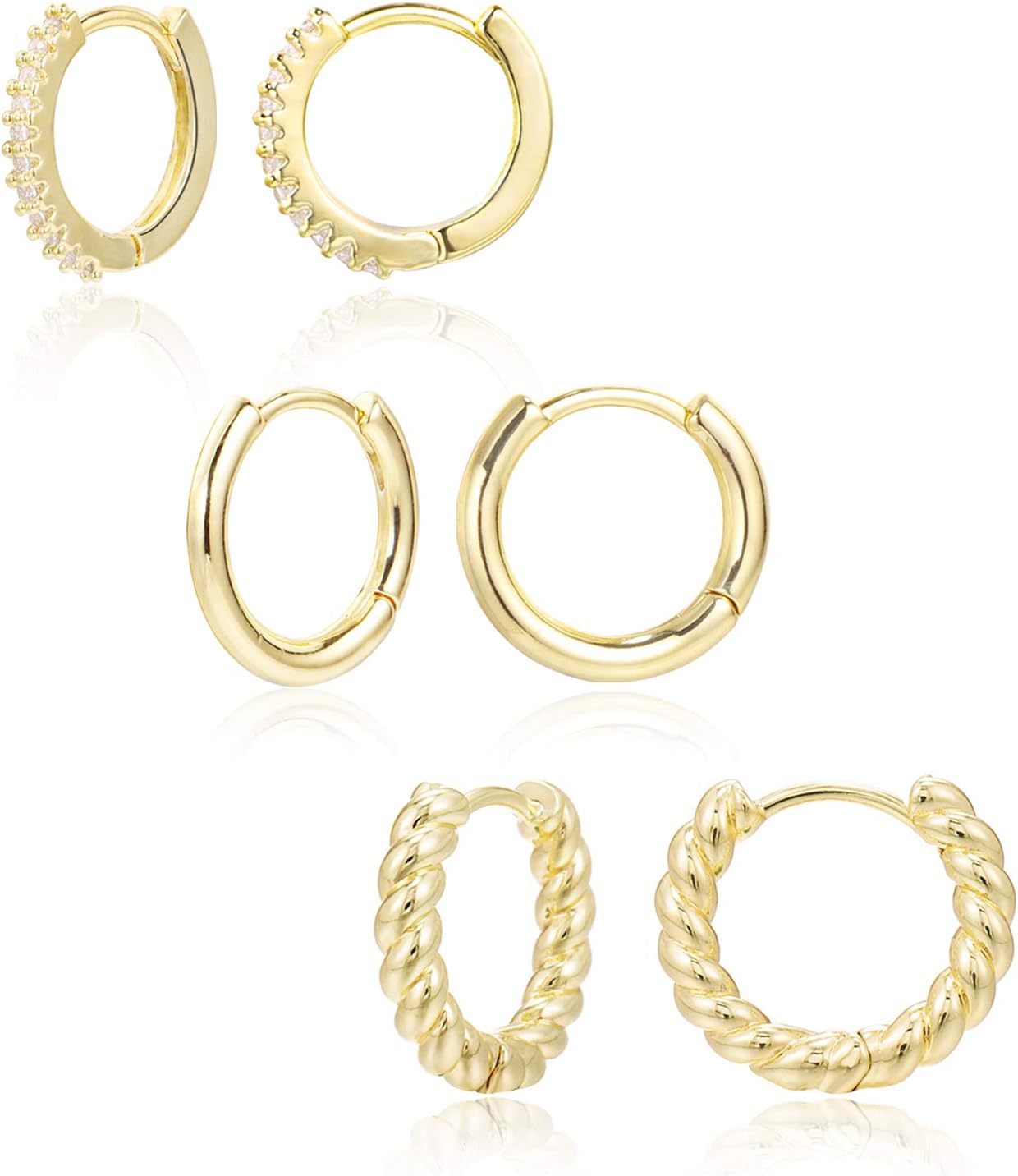 Generic 3 Pairs Small Huggie Hoop Earrings Set for Women 14K Gold Hypoallergenic Earrings Lightweight Huggie Hoops Earrings for Women Trendy