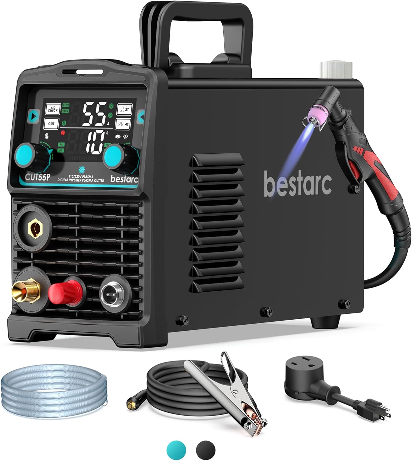 bestarc Plasma Cutter, [Pilot Arc][Large LED Display] 55A bestarc Plasma Cutter Machine 110/220V Dual Voltage, 5/8 Inch Clean Cut 3/4 Inch Max Cut, Post Flow Mesh Cut, 2T/4T for Beginners DIY, Black