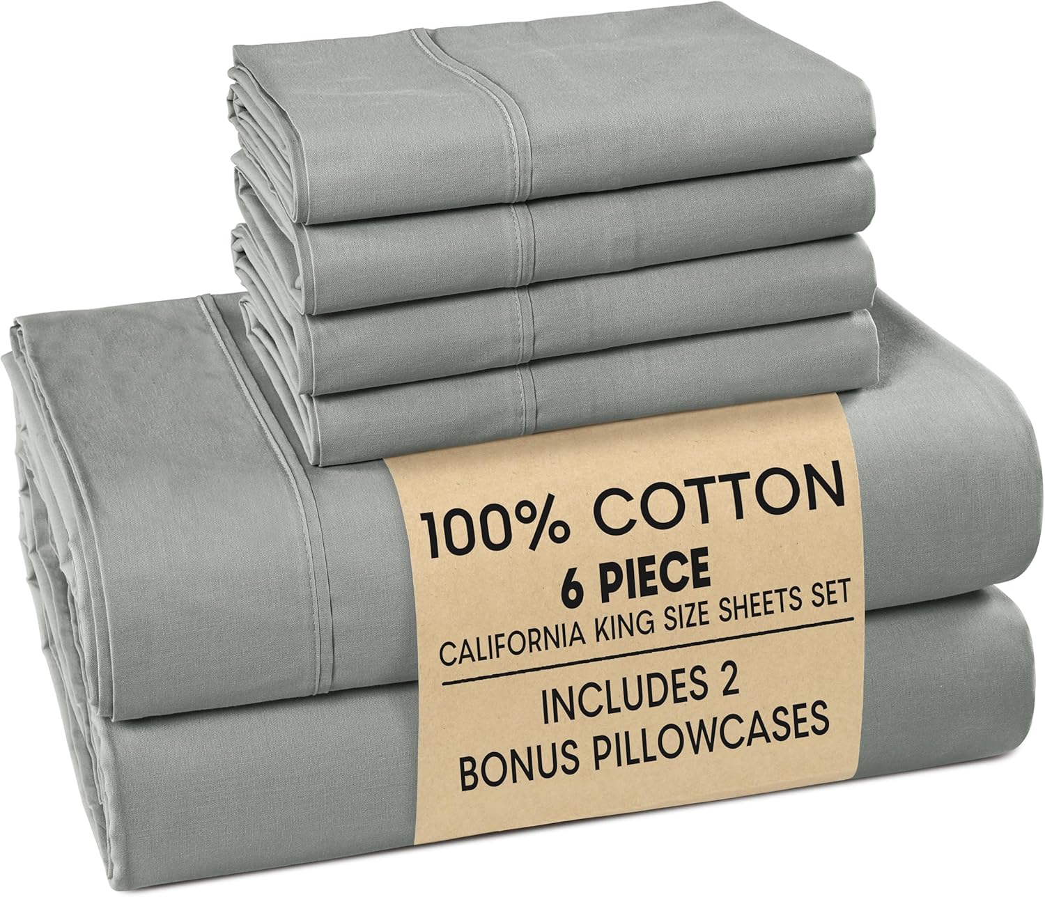 Casa Platino 100% Cotton Sheets California King Size Set - 6 Pieces (1 Flat, 1 Fitted, 4 Pillowcases) - Soft, Breathable & Cooling Percale Bed Sheets with 15" Deep Pockets - Pure White Sheet Set