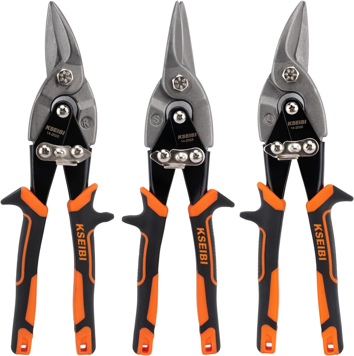 KSEIBI 142032 Sheet Metal Aviation Tin Snip Cutter Set 10 Inch Length 1 3/8 inch Cutting Capacity Straight Left and Right 3 Pack
