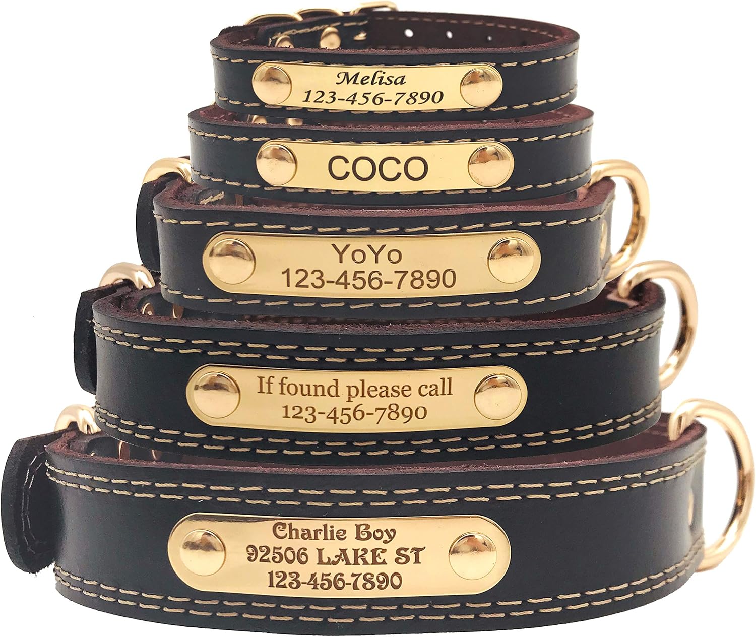 Wolwung Soft Genuine Leather Custom Dog Collar with ID Tag Engraved Nameplate Brown M