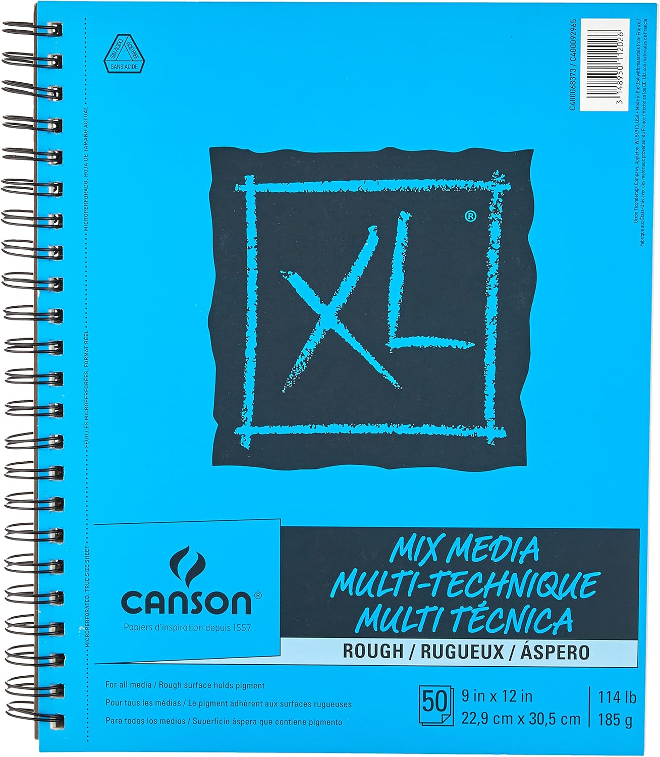 Canson XL Series Mixed Media Pad, Rough Texture, Side Wire, 9x12 inches, 50 Sheets
