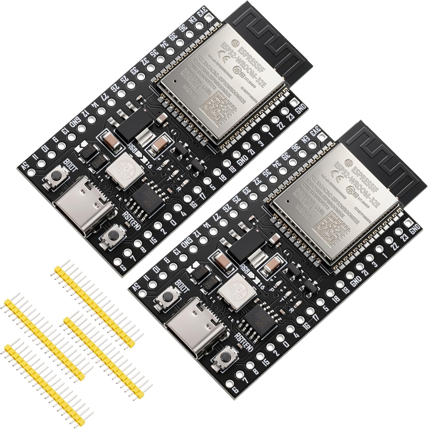 Espressif 2 Pack ESP32-DevKitC-32E Development Board for IoT Smart Home/Industrial Control, Dual-Core 240MHz Wi-Fi + Bluetooth 5.0 with USB-C, Original ESP32-WROOM-32E Module (Arduino/Python/IDF) (16M)