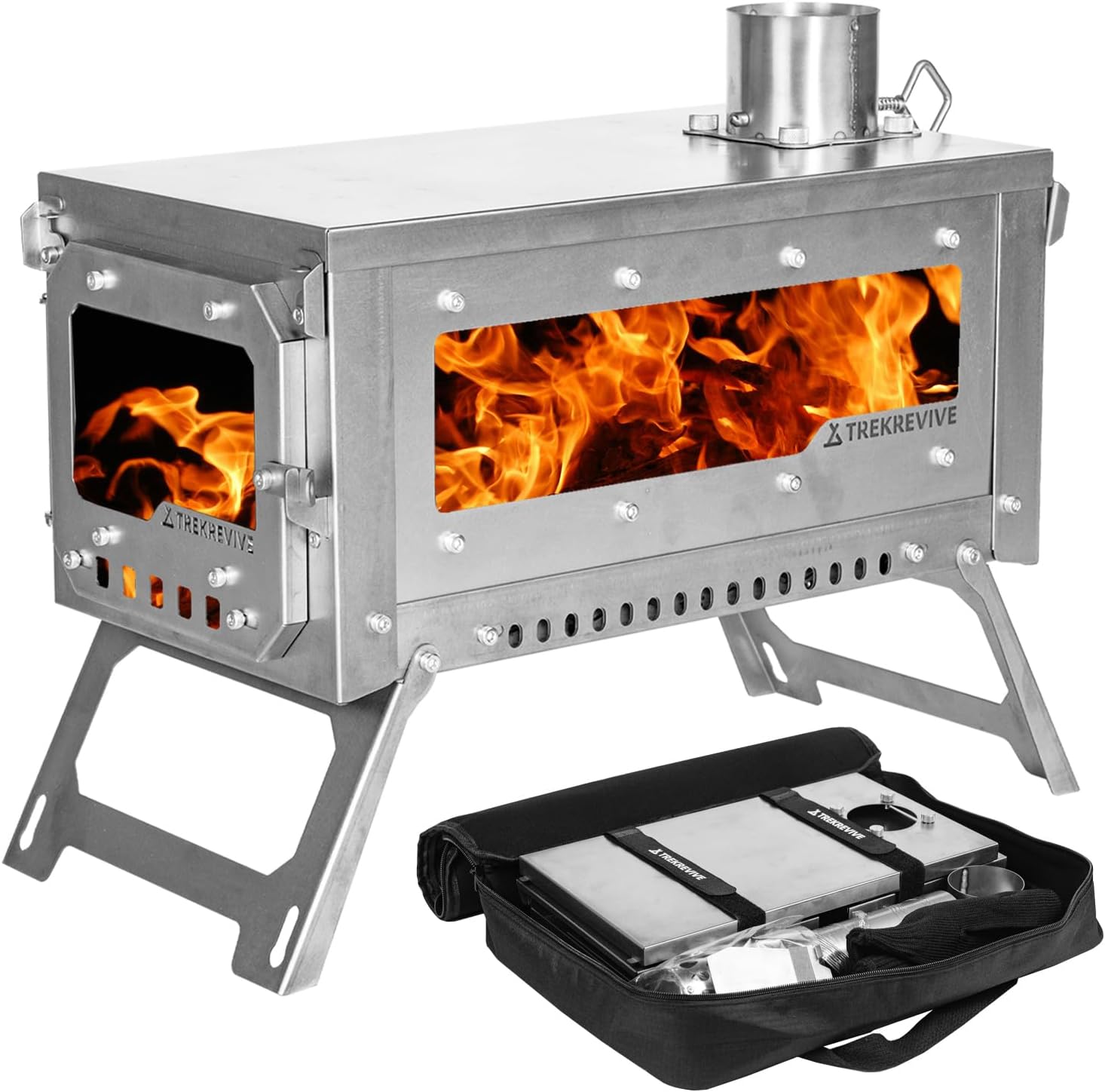 HC Titanium Hot Tent Stove, Three-Sided Air Intake, Flame Guide Plate, Lightweight and Portable, Folding Tent Wood Burning Stove for Backpacking, Cooking, Heating (2.5m/8.2ft)