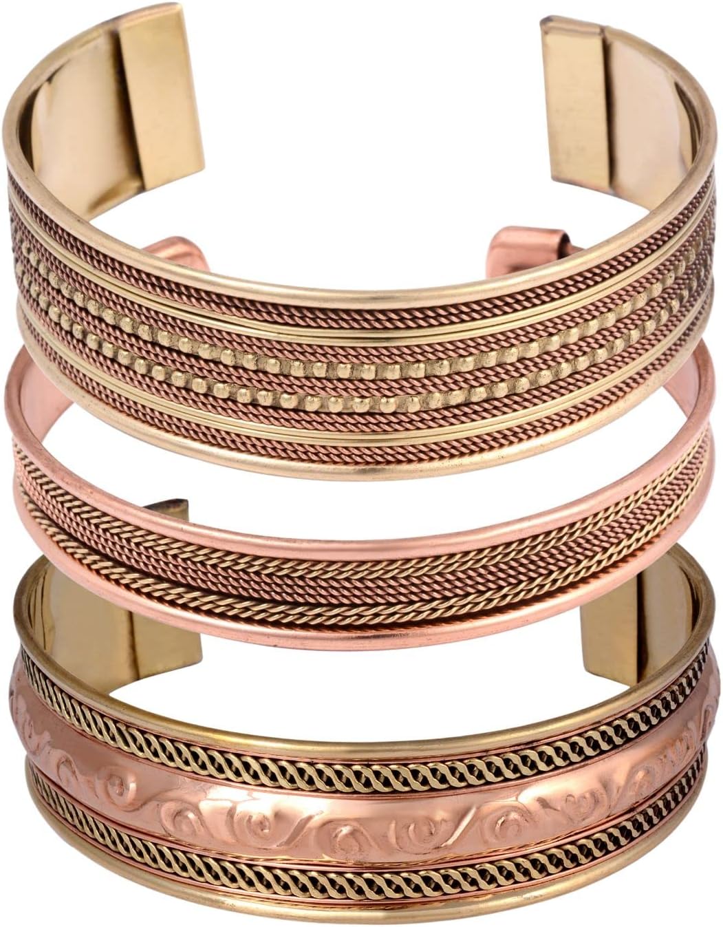 NAISHA Indian Copper Bracelet (Pack of 3) Hand Crafted Chakra Bracelet Jewelry Cuff Gift Bangle Women Men (6.5, INDIAN)
