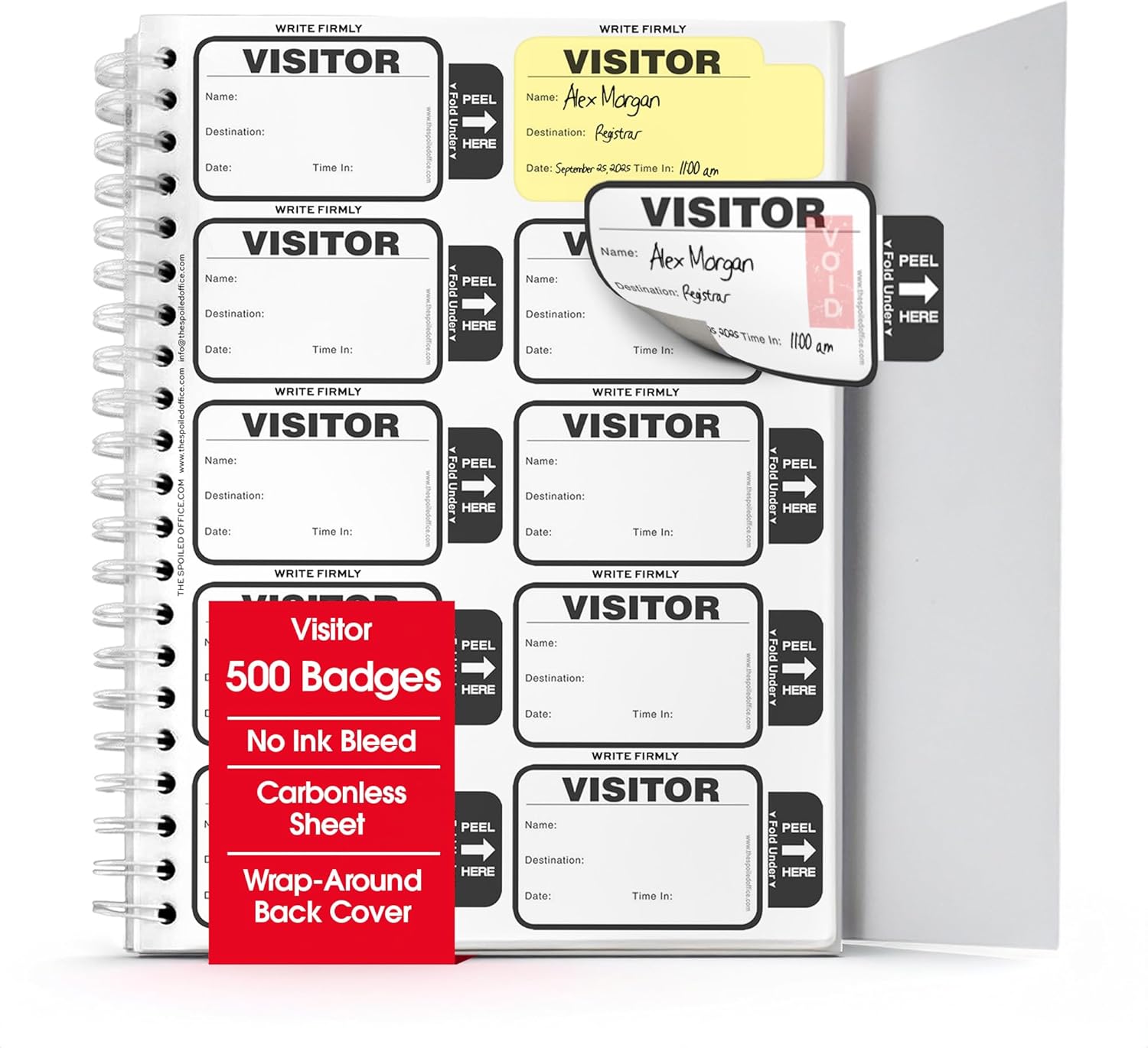 Various Visitor Log Book with Peel-Off Destination Badges