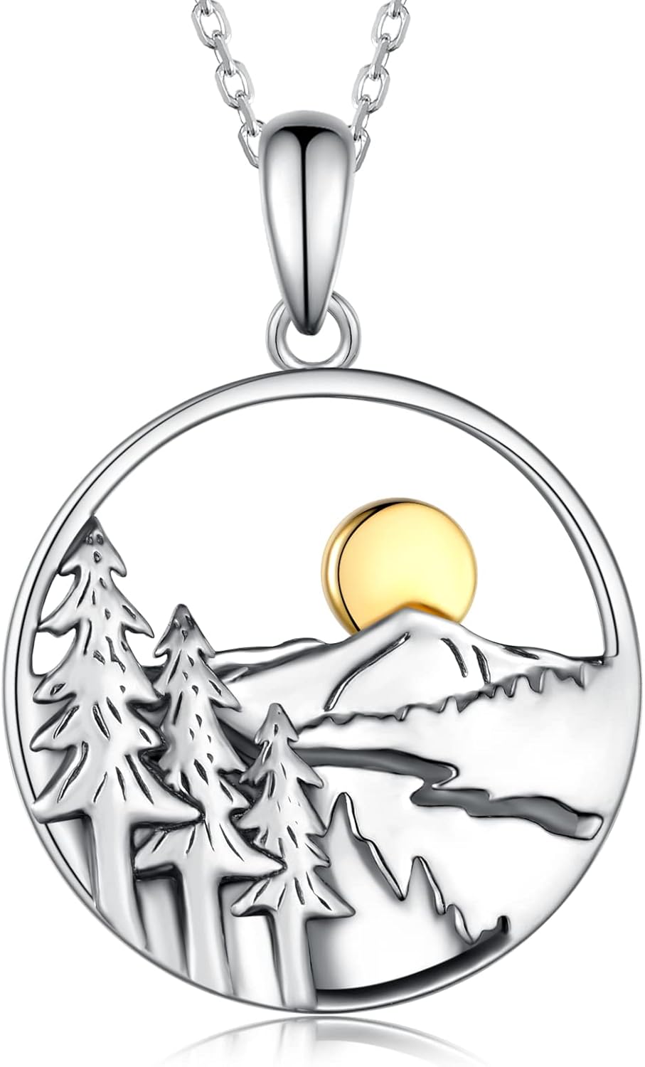Generic Mountain Necklace Sterling Silver Mountain Pendant Necklace Nature Jewelry Gift for Skiers, Hikers, Campers, Climbers,Nature Lovers