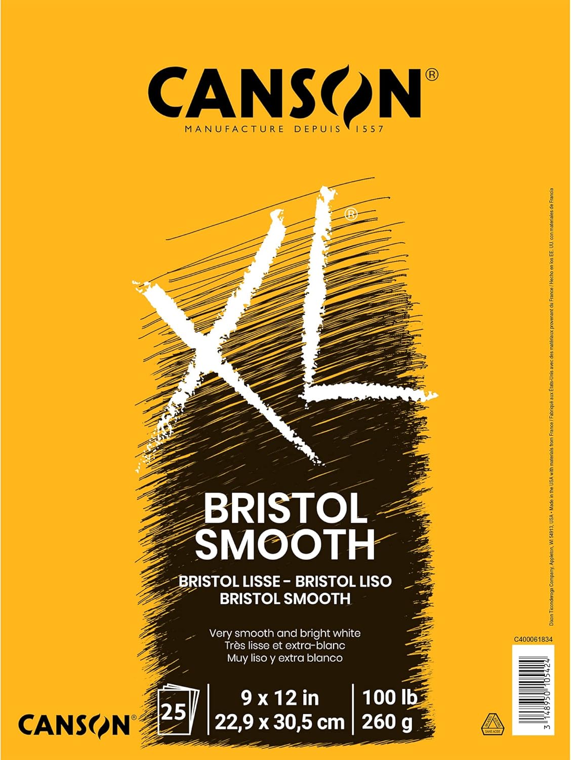 Canson XL Series Bristol Paper, Smooth, Foldover Pad, 9x12 Inches