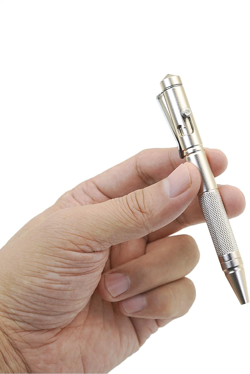 ESSSO Mini Bolt Action Pen, Ultra-Portable EDC Pen for Smooth Writing & Fidget Fun, CNC Aluminum Pocket Pen with 360° Adjustable Clip, Includes 2 Spare Refills & Gift Pouch (Champagne Silver)