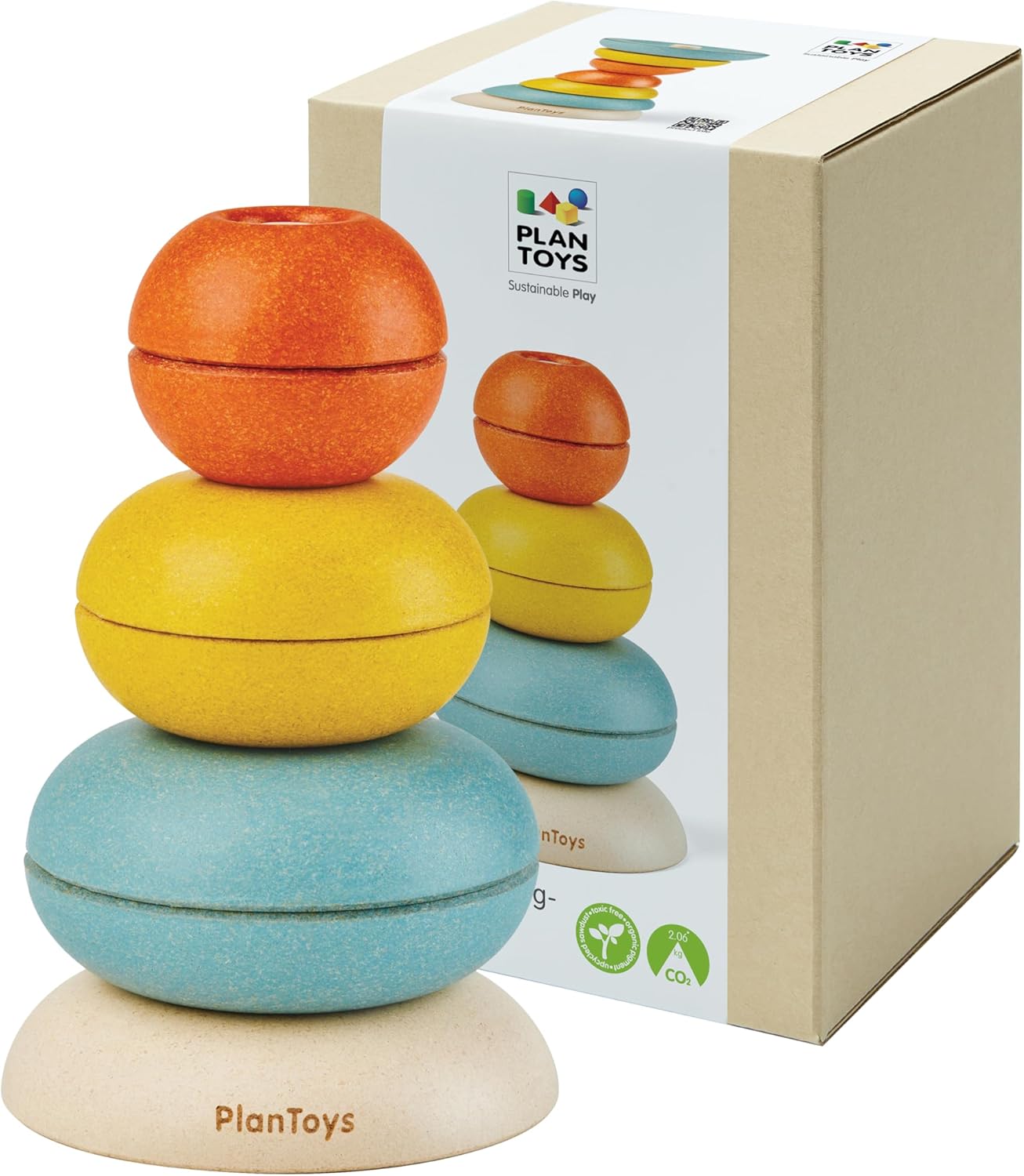 PlanToys® Stacking Cups Ring Wooden Montessori Size and Colour Sorting Toy | Fine Motor, Early Math and Coordination Development | Eco Friendly Educational Activity for Toddlers