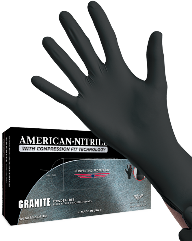 GRANITE Black Nitrile Industrial Disposable Gloves, Box of 100