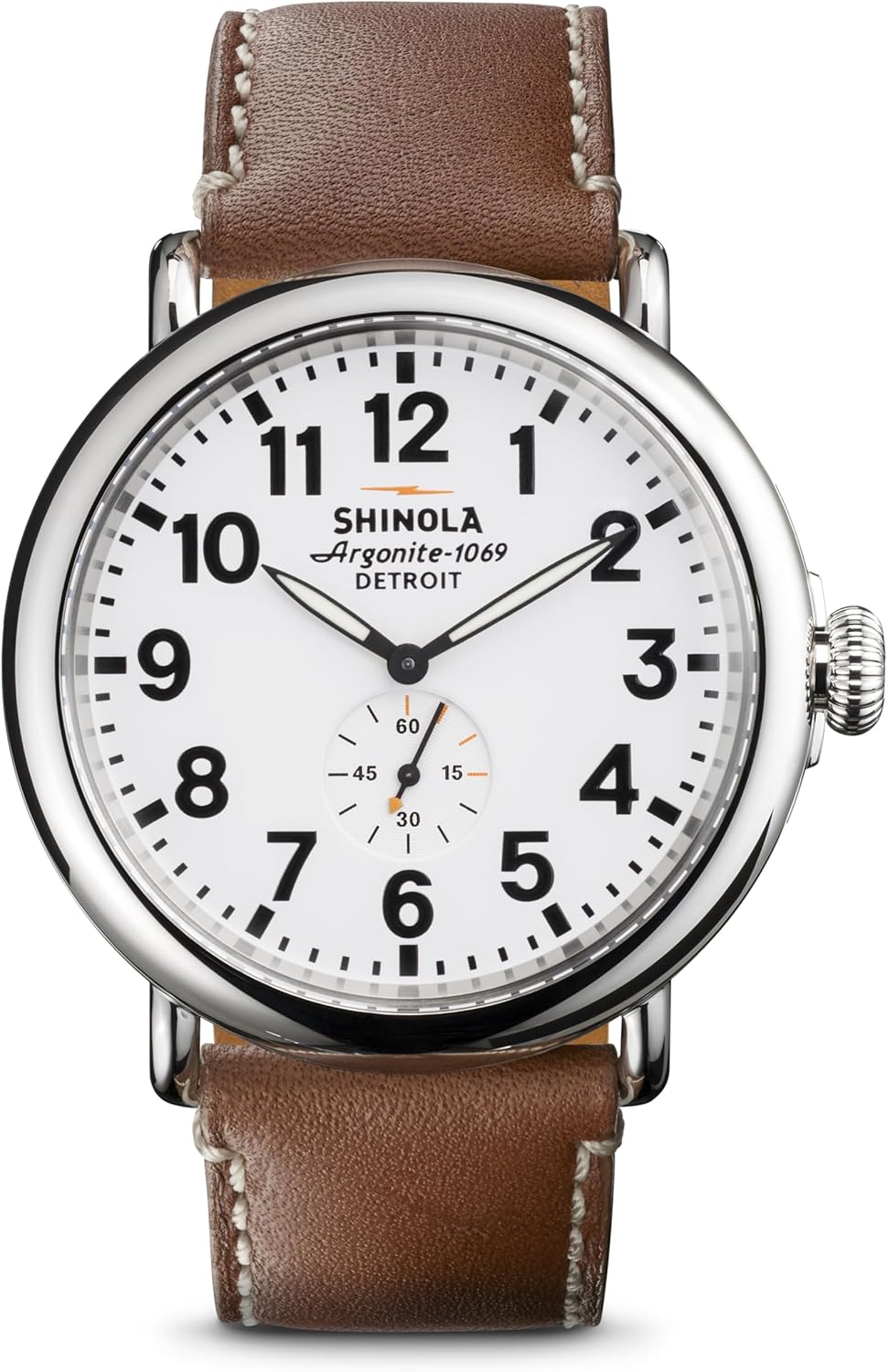 Shinola The Runwell 47MM Men's White Watch - Tan Leather Strap