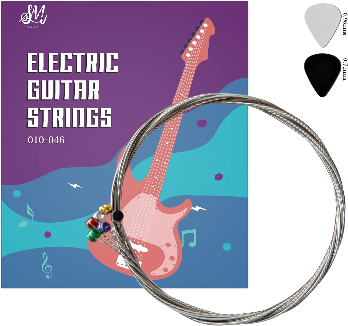 Generic Electric Guitar Strings,Strings for e Guitar (Nickel-Plated Steel) Guitar Strings Electric 6 String Set Incl. 2 picks, Longest-Lasting Warm Tone with Comfortable Feel, Light 10-46