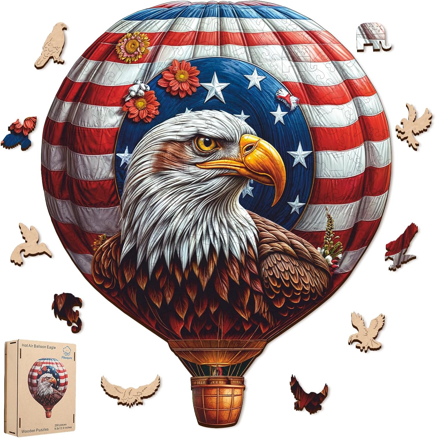 Pikoqunc Eagle Design Wooden Puzzle,189 Pieces 11.9x9.8 Inches,Laser-Cut Animal Jigsaw for Adults,Relaxing Brain Teaser with Exquisite Box for Friends and Family,Perfect Relaxing Art Puzzle Gift