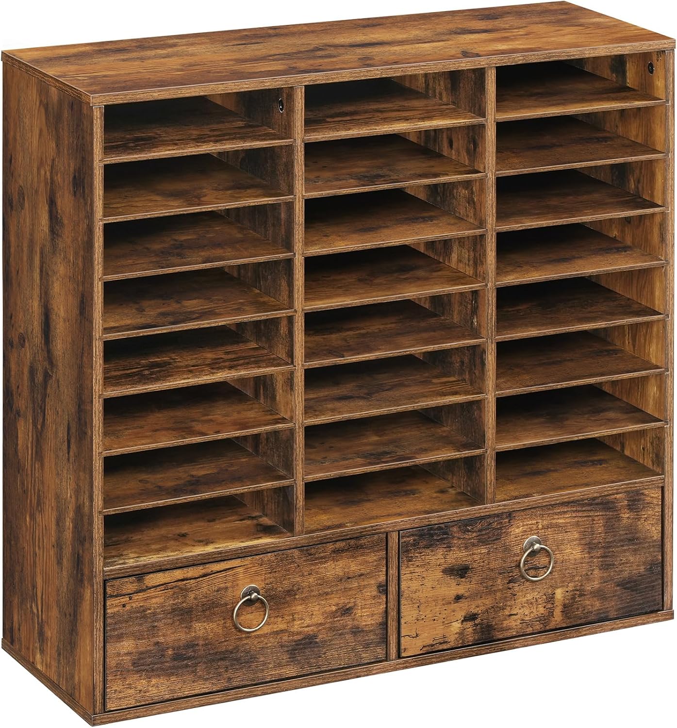 HOOBRO Literature Organizer with Drawers, 24 Compartments Mail Sorter, Adjustable Classroom Mailbox, Wooden Paper Organizer, Student Mailboxes for Classroom, Office, Home, Rustic Brown FG24WF01
