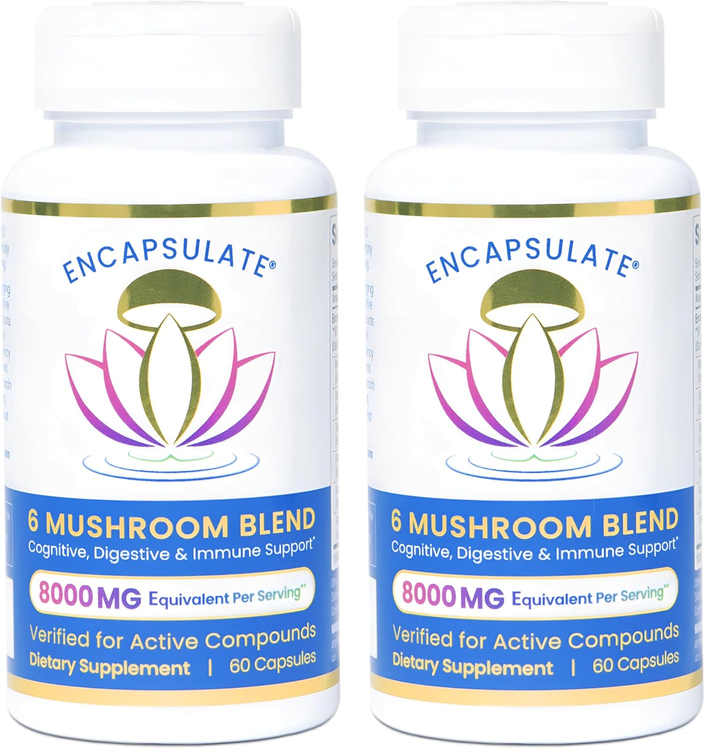 ENCAPSULATE 6 Mushroom Blend – Reishi, Chaga, Turkey Tail, Cordyceps, Lion's Mane & Shiitake 8:1 Mushroom Extract – Nootropic & Adaptogen Mushroom Supplement for Gut, Brain & Immune Support - 120 Caps