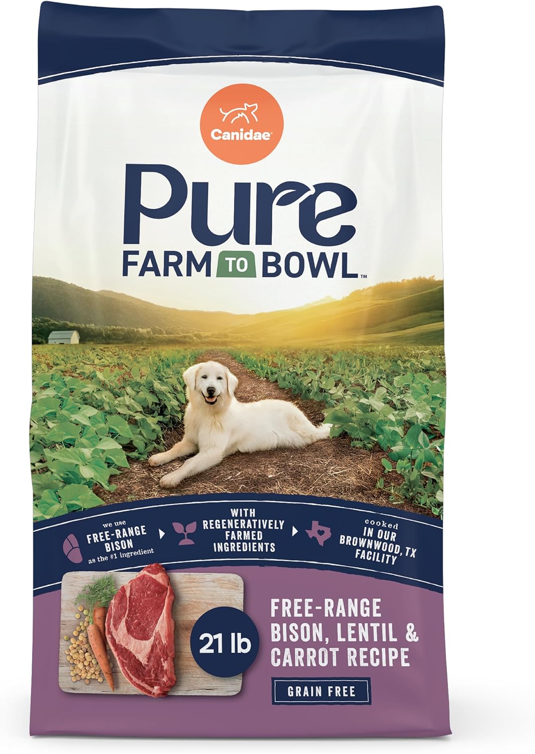 PURE Grain Free Bison, Lentil & Carrot Adult Dry Dog Food (21 lbs)